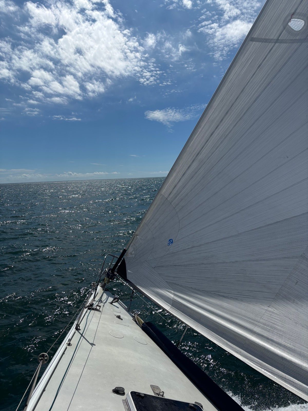 Warrior's bow under her new sails