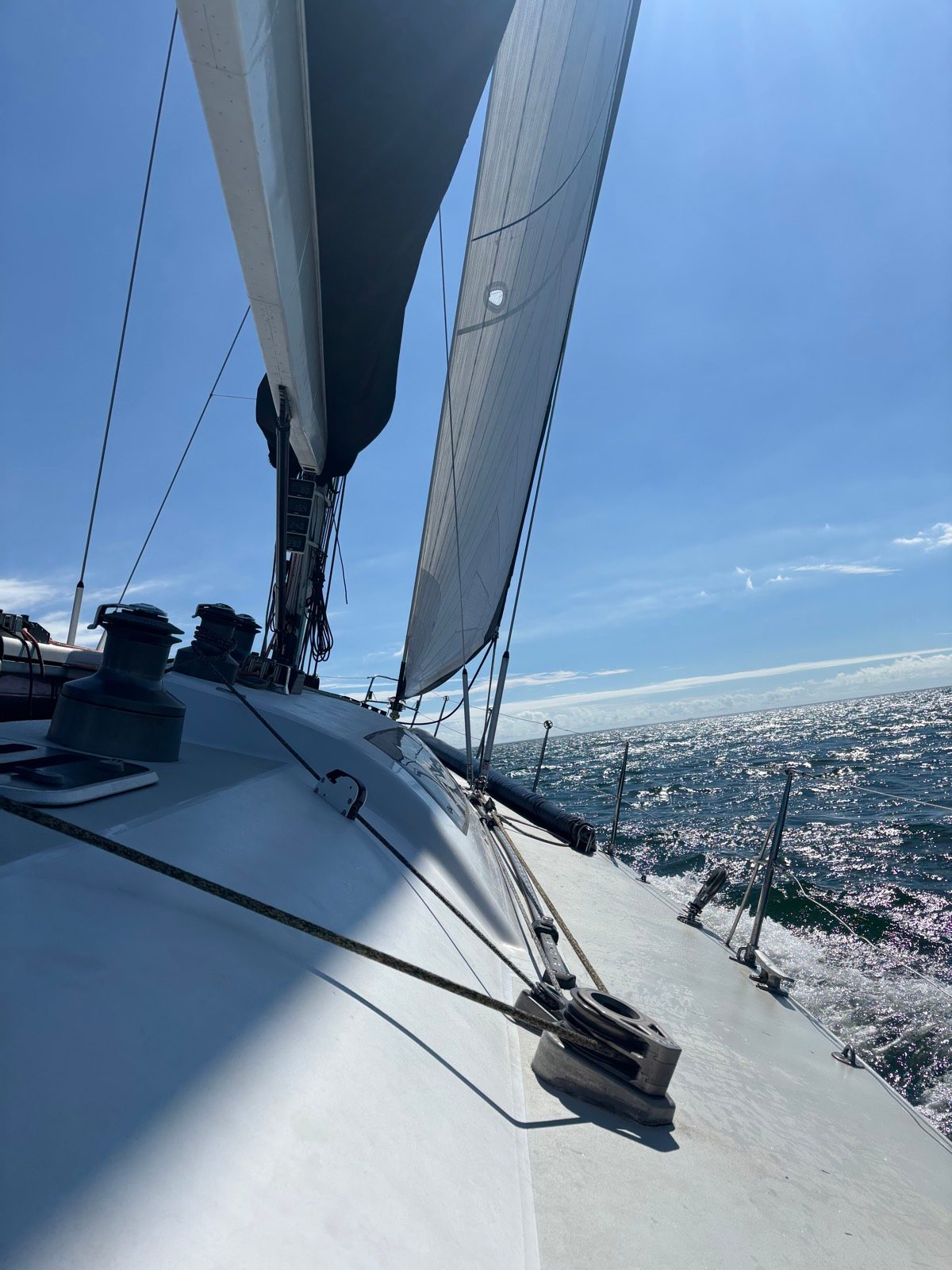 Warrior driving hard under full sail