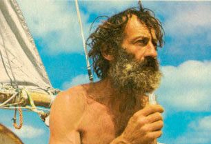 Portrait of Bernard Moitessier aboard his sailboat